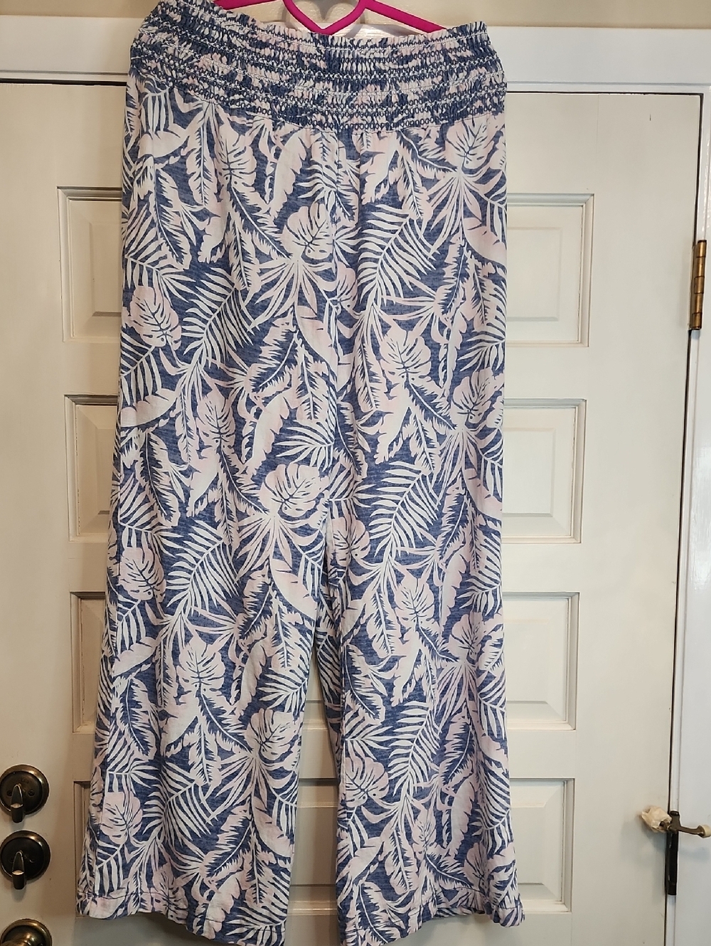 DAHUI HAWAII Linen Blend Women's Blue, Pink,White Tropical Flowy Wide-Leg Pants